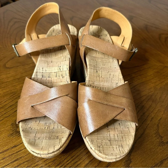 KorkEase Ava Sandals Platform Wedges Cork Tan Brown Heeled Sandal Camel Size 10 - Picture 1 of 8